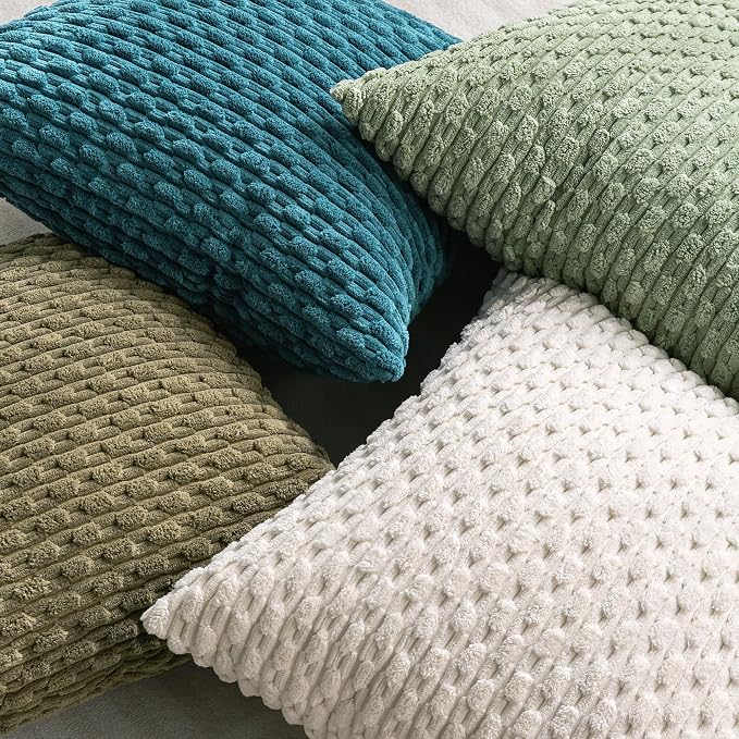 Set of 4 Teal Decorative Throw Pillow Covers 20x20 Inch Corduroy Pillow Covers for Bed Couch Sofa Living Room Soft Square Cushion Cases