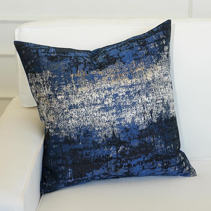 THE-TINOART Coastal Throw Pillow Covers 22x22, Navy Blue and Gold Jacquard Woven Decorative Pillow Covers for Couch Sofa Bed, Nautical Textured Home Decor
