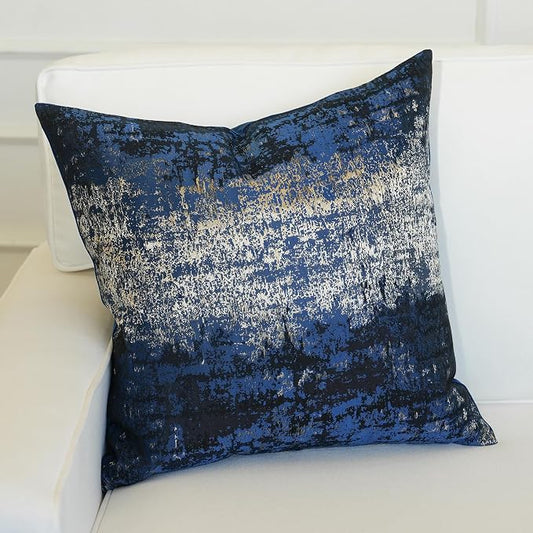 THE-TINOART Navy Champagne Metallic Jacquard Throw Pillow Cover 18x18 Velvet Back Modern Glam Sofa Decor