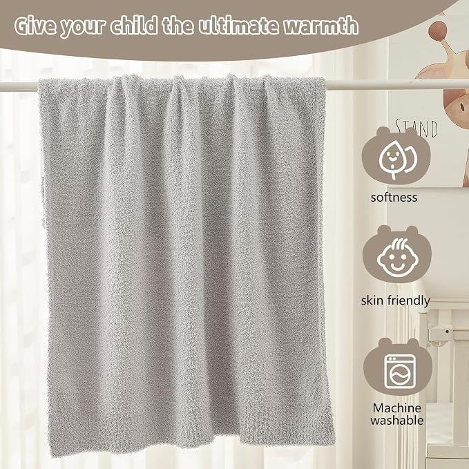 CYMULA Kids Throw for Boys and Girls 30 x 40 inches, Soft Cozy Cute Swaddle Fleece Throw, Light Grey