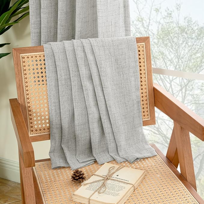 YoungsTex Light Grey Linen Curtains 78 Inch Length for Living Room 2 Panels | Semi Sheer Drapes with Rod Pocket Back Tab for Bedroom Office Dining Light Filtering, 52 X 78 Inch