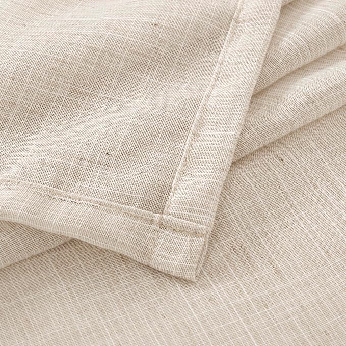 BGment Linen Oatmeal Curtains 45 Inch Length for Short Window - Rod Pocket Textured Drapes Light Filtering Sheer for Bedroom Living Room Lightweight Natural Rustic, 2 Panels Set, 42 X 45 Inch