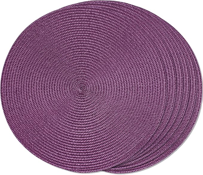 FunWheat Round Braided Placemats Set of 6 Table Mats for Dining Tables Woven Washable Non-Slip Place mats 15 inch(Purple, 6pcs)