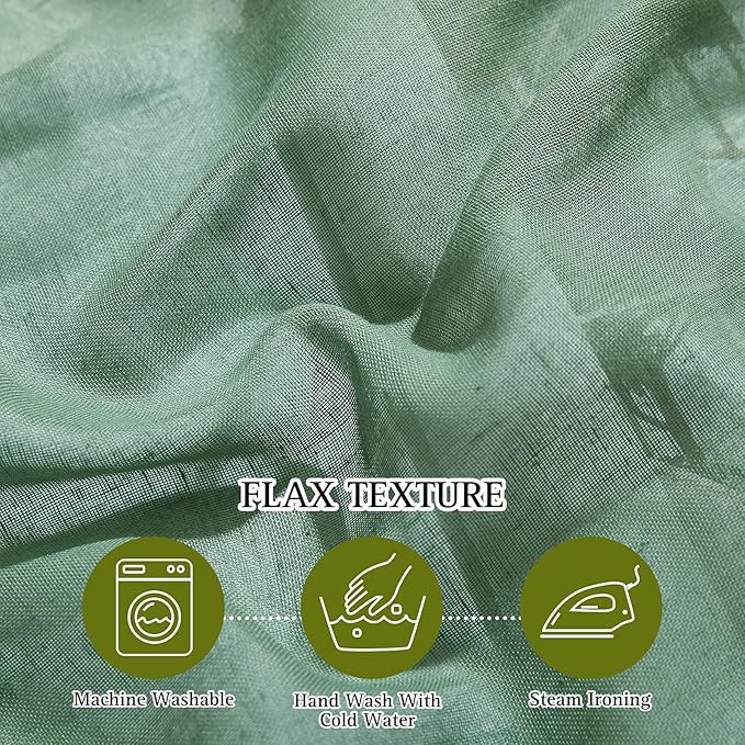 NICETOWN Semi Sheer Short Curtains for Small Window, Eyelet Top Bedroom Curtain Drapes Privacy with Light Filtering Linen Blend for Bedroom/Cafe/Kitchen, Olive Green, 2 Panels, W52 x L45