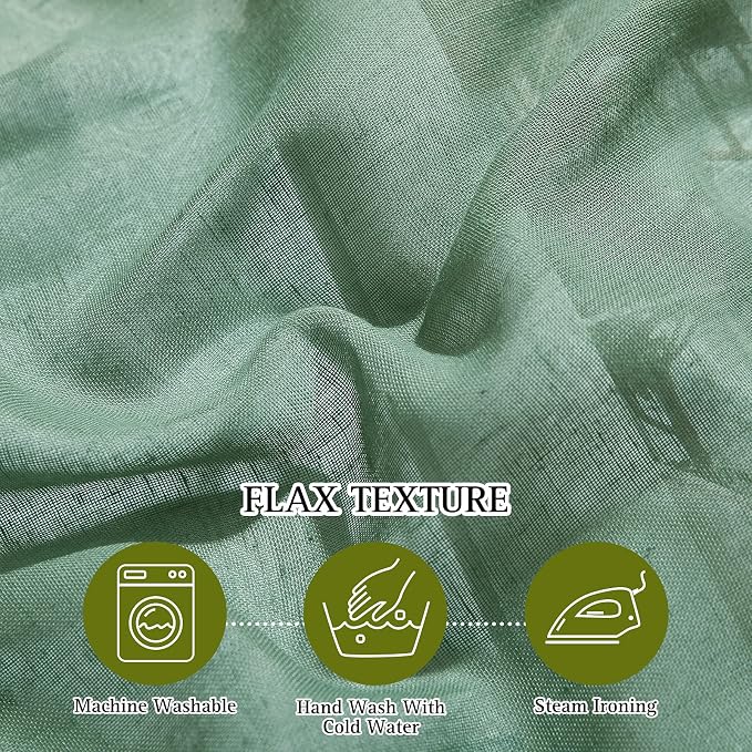 NICETOWN Linen Textured Semi Sheer Curtains, Eyelet Top Bedroom Window Privacy with Light Filtering Flax Linen Blend Sheer Drapes for Bedroom, 2 Panels, Olive Green, W52 x L63