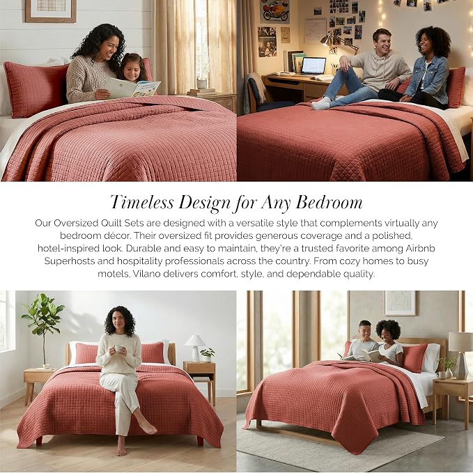 Southshore Fine Living, Inc. Oversized King Quilt Bedding Set with 2 Pillow Shams, Marsala Coverlet, King Size/California Bedspread, Soft Microfiber Bedding, Easy Care, Machine Washable, Marsala