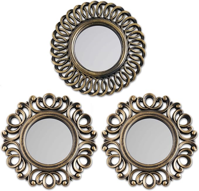 BONNYCO Wall Mirrors Pack of 3, Round Gold Mirrors for Home Decor Bedroom and Living Room. Espejos Decorativos de Pared Sala Dormitorio, Circle Wall Decor Minimalist Vintage Chic. Gifts for Women Mums | Pack of 3 Round Mirrors Ideal for Living Room, Ho...