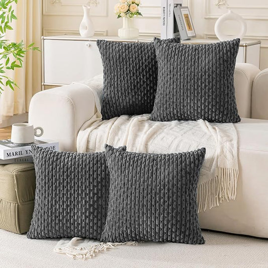 Set of 4 Dark Grey Decorative Throw Pillow Covers 16x16 Inch Corduroy Pillow Covers for Bed Couch Sofa Living Room Soft Square Cushion Cases
