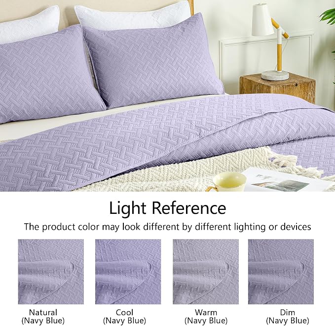 FLYMME Twin Quilt Set,Lightweight Lavender Bedspreads,Basket Weave Pattern,Ultra Soft Microfiber Bedspread Bed Coverlet 2 Pieces for All-Seasons (1 Quilt,1 Shams)