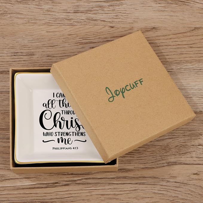JoycuFF Inspirational Christian Gifts for Women Friends Faith Ring Dish