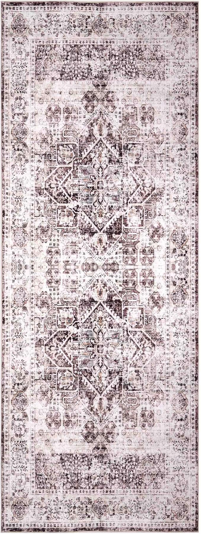 Machine Washable Area Rug, Soft & Durable, Non-Slip, Stain Resistant Rug for Bedroom, Living Room, Dining Room, High Traffic Areas, Eco- Friendly GRS Certified. (Brown/Neutral, 2.5' X 10')