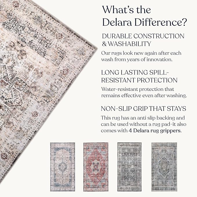Machine Washable Area Rug, Soft & Durable, Non-Slip, Stain Resistant Rug for Bedroom, Living Room, Dining Room, High Traffic Areas. (Beige/Brown, 2.5' X 7')