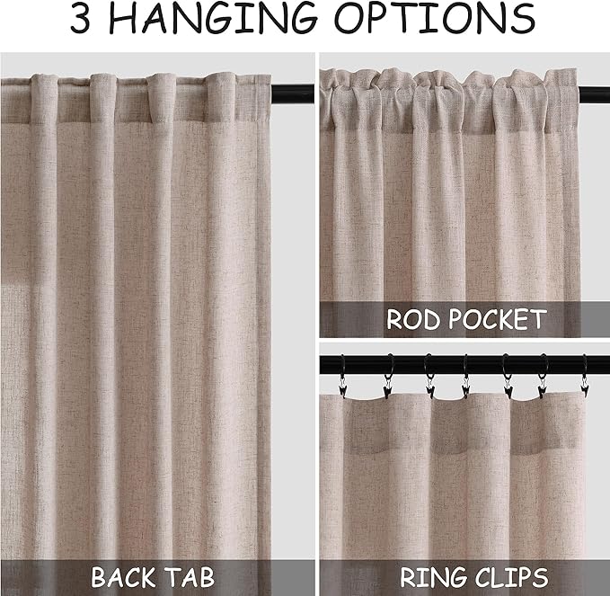 Oatmeal Linen Curtains 90 Inch Length 2 Panels Set for Living Room Rod Pocket Back Tab Window Drapes Light Filtering Modern Farmhouse Curtain 90 Inches Long for Dining Room Bedroom Nursery 52x90