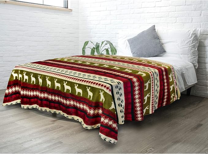 Pavilia Soft, Plush, Warm Winter Cabin Throw - Twin 60x80, Red Christmas Holiday Fleece Blanket