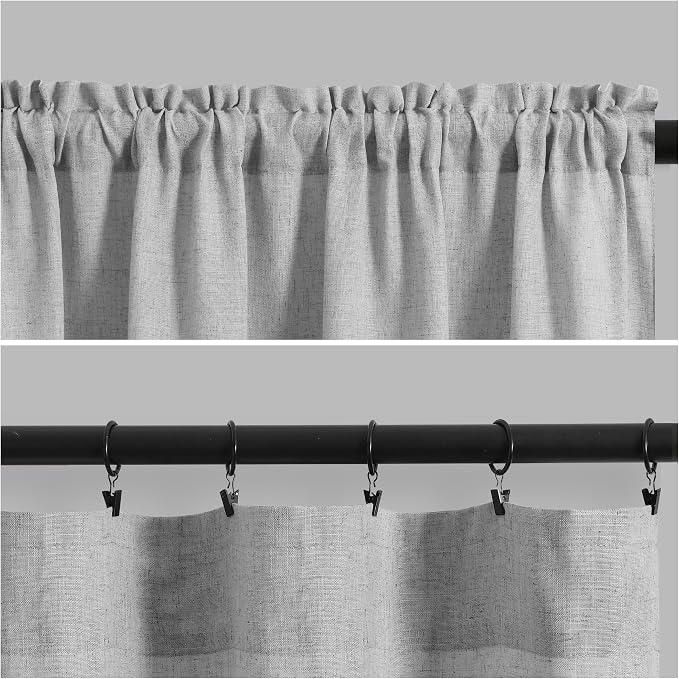 Light Grey Linen Curtains 90 Inch Length for Living Room Bedroom 2 Panels Set Rod Pocket Light Filtering Semi Sheer Window Curtains 52 Inch Width Boho Farmhouse Linen Drapes, W52xL90