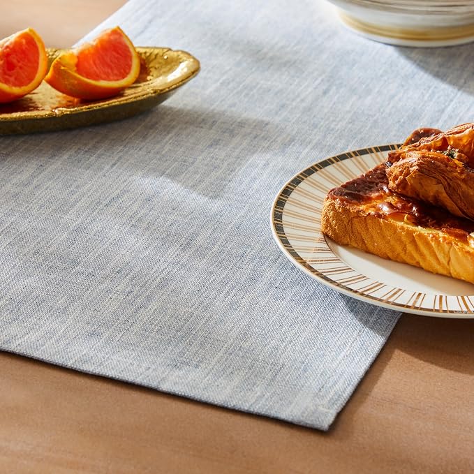 ZeeMart Rustic Cotton Linen Table Runner, 13x60 Inches Blue | Farmhouse Style Linen Table Runners 60 Inches Long, Washable Kitchen Dining Table Decoration for Home Party Decor