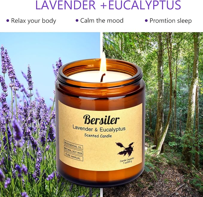 Lavender Eucalyptus Scented Candles, Soy Wax Candles, 2 Pack | Stress Relief and Relax Aromatherapy Candle for Home Bathroom, Candles Gift for Women Birthday Christmas