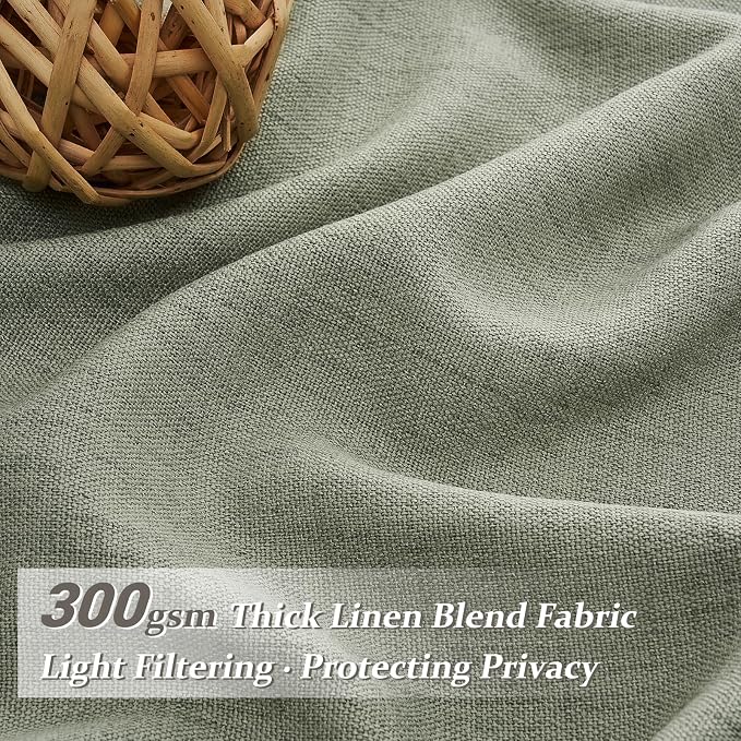 Extra Long 120 Inch Pleated Sage Green Semi Sheer Linen Textured Curtains | Memory Shape Floor to Ceiling Natural Viral Curtain 10FT Length Light Filtering Large Window Drapes for Bedroom 2 Panels Set