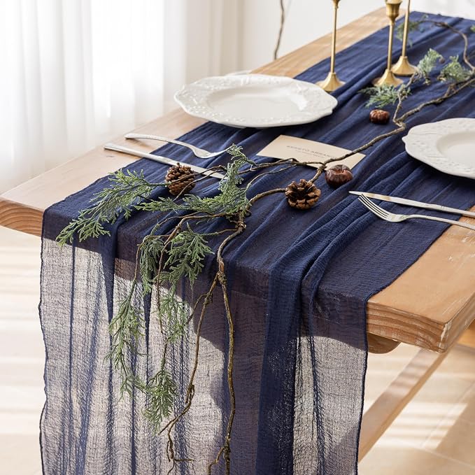 10Pcs Navy Cheesecloth Table Runner 120 Inches for Party Boho Home Decor | For Wedding Baby Shower Bridal Shower Birthday Engagement Party 10FT Rustic Boho Home Decorations
