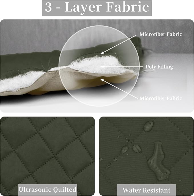 Easy-Going Reversible Quilt Set Twin, Bedspread with 1 Shams | Army Green/Beige, Lightweight Microfiber Bed Comforter, 1 Quilt + 1 Pillow Shams, All-Season Coverlets for Bedroom