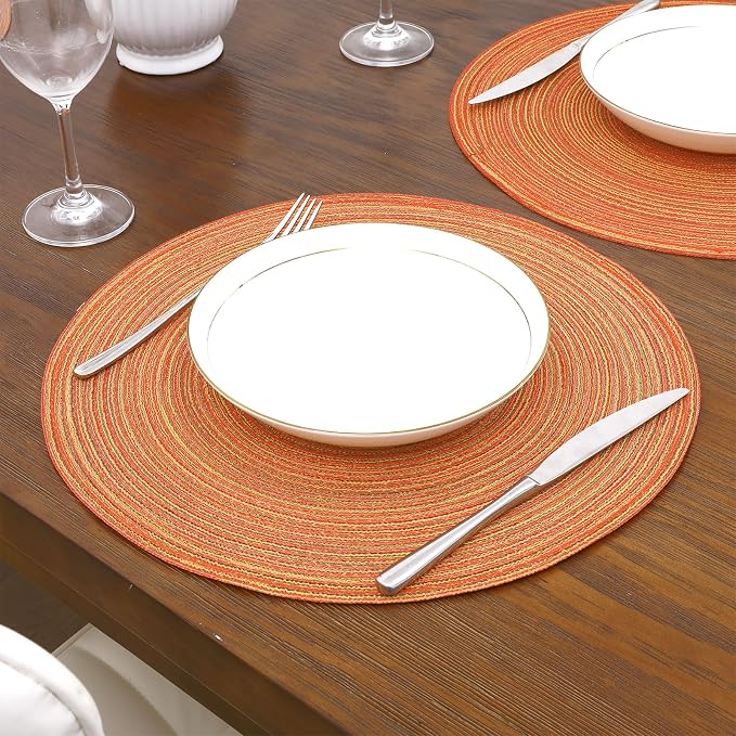 SHACOS Round Braided Placemats Set of 8 Fall Place Mats Washable Polyester 15 inch Round Table Mats for Dining Table Wedding Party Decor (Fall Color Mix, 8)