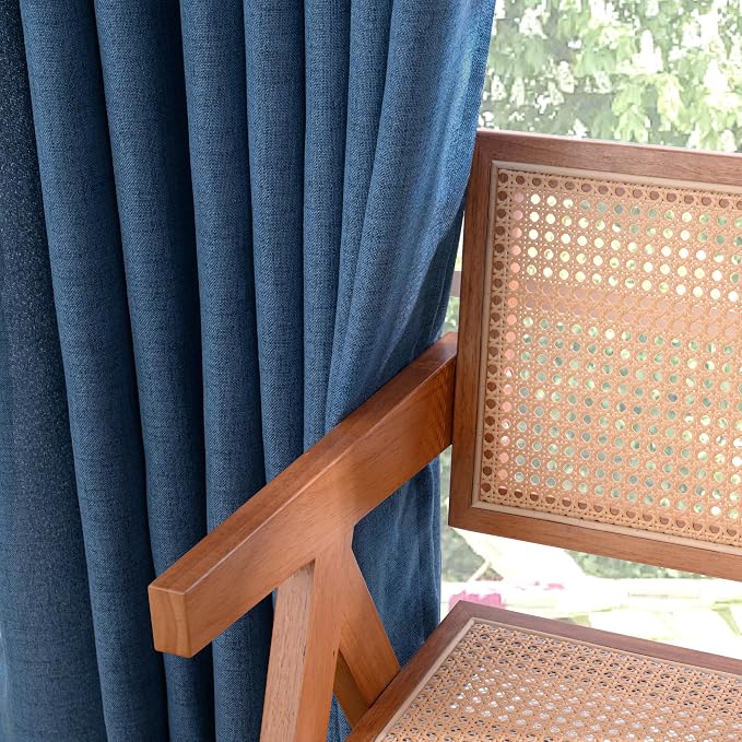 YoungsTex Navy Linen Curtains 90 Inch Length for Living Room, Dark Blue Semi Sheer Drapes with Rod Pocket Back Tab Light Filtering for Office Bedroom Windows, 2 Panels, 52 X 90 Inch