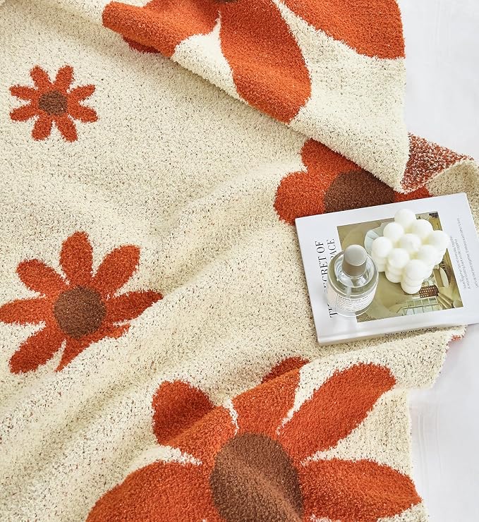 Ultra Soft Cozy Daisy Sunflower Knitted Throw Blanket Fluffy Microfiber Checkerboard Bed Blanket Lightweight Both Sides Blanket for Couch Sofa Bed (Daisy, Throw 50“x60”)