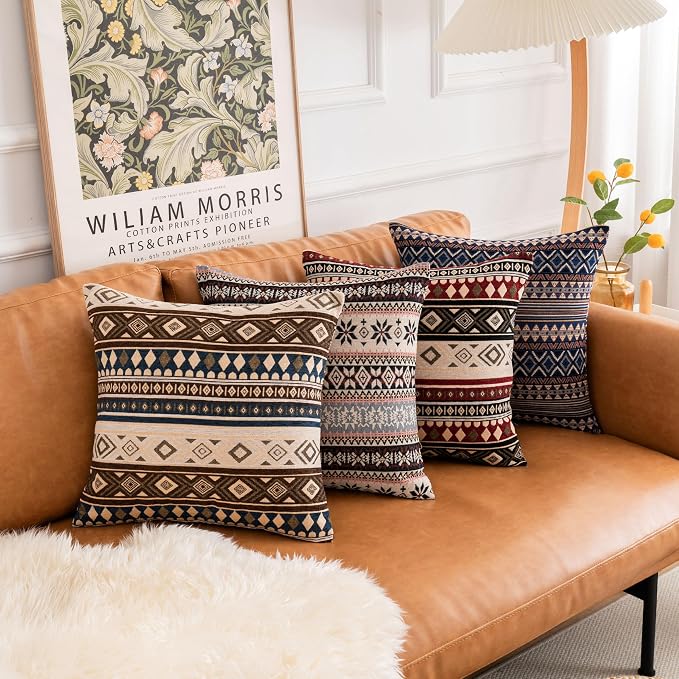 Couch Decorative Farmhouse Boho Throw Pillow Covers 18X18 Inch Set of 4 Vintage Hippie Pillow Cases Colorful Textured Pillows for Sofa Living Room Bedroom Summer Outdoor Patio Porch
