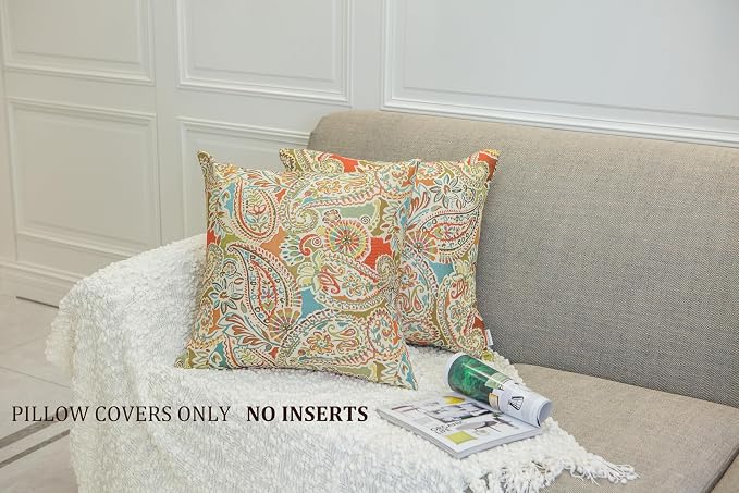 Mika Home Pack of 2 Decorative Pillow Covers Throw Pillow Cases,Paisley Pattern,18X18 Inches,Red Teal Cream Multicolor