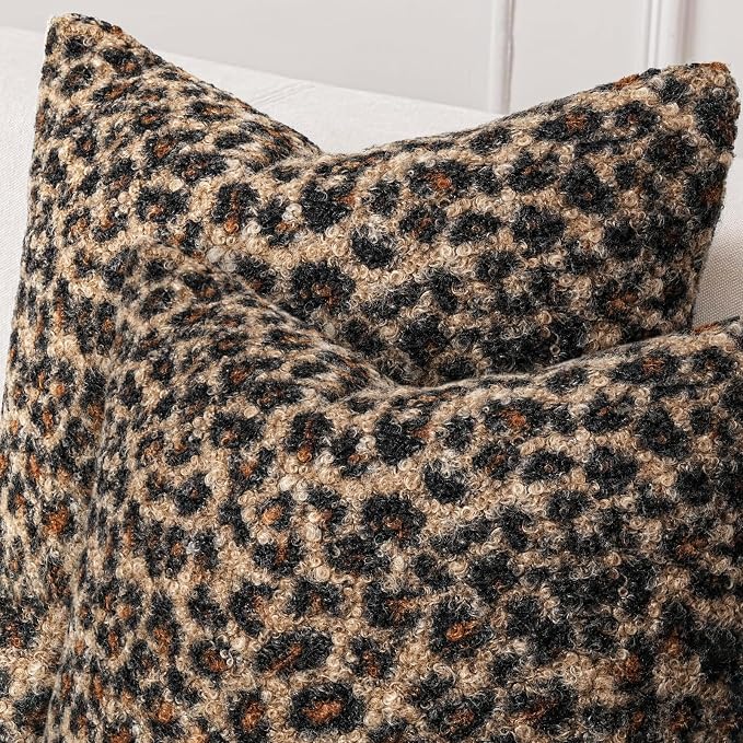 cygnus Cheetah Print Boucle Throw Pillow Covers 20x20 Inch | Set of 2 Soft Fuzzy Curly Textured Decorative Pillowcase, Leopard Pillows for Living Room Bedroom Stockholm Home Decor