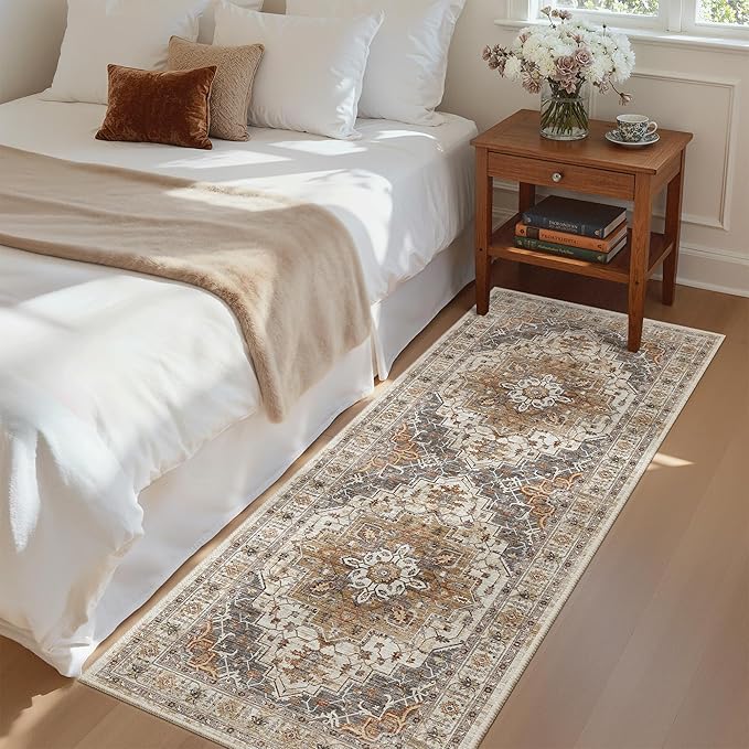 Madane Hallway Runner Rug 2x5 Washable Entry Rugs Non-Slip, Turmeric/Grey | Vintage Printed Low-Pile Kitchen Runners, Soft Low-Pile Stain-Resistant Throw Carpet for Bedroom Entrance Laundry Room 2'x5'