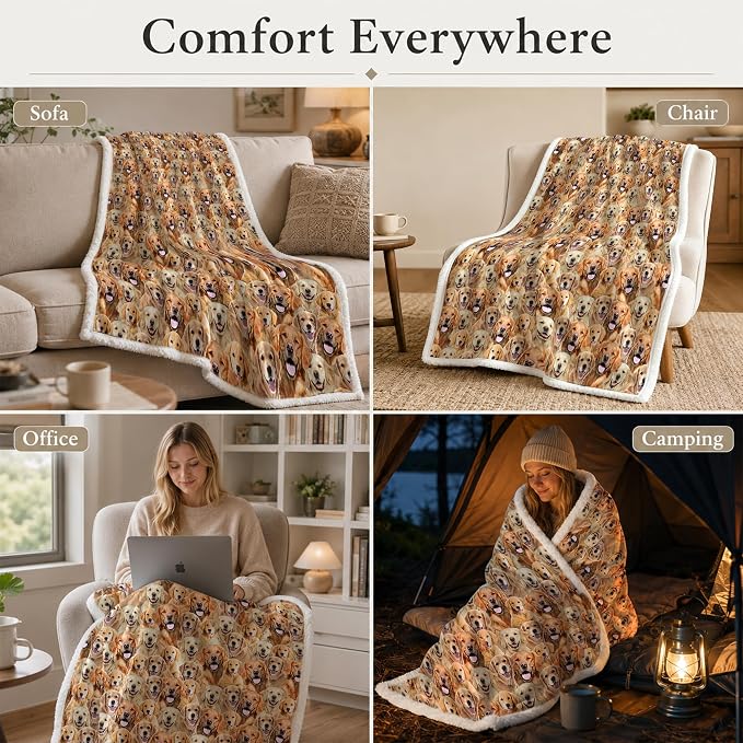 BlessLiving Golden Retriever Throw Blanket Dense Blanket | Sherpa; Soft; BlessLiving Golden Retriever Throw Blanket Dense; with; Dog; Patterns; Fleece; Couch; Bed; Cozy; Warm