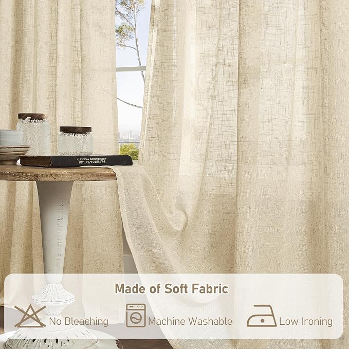 Linen Curtains 63 Inch for Bedroom Light Filtering Panels 60 x 63 Inch