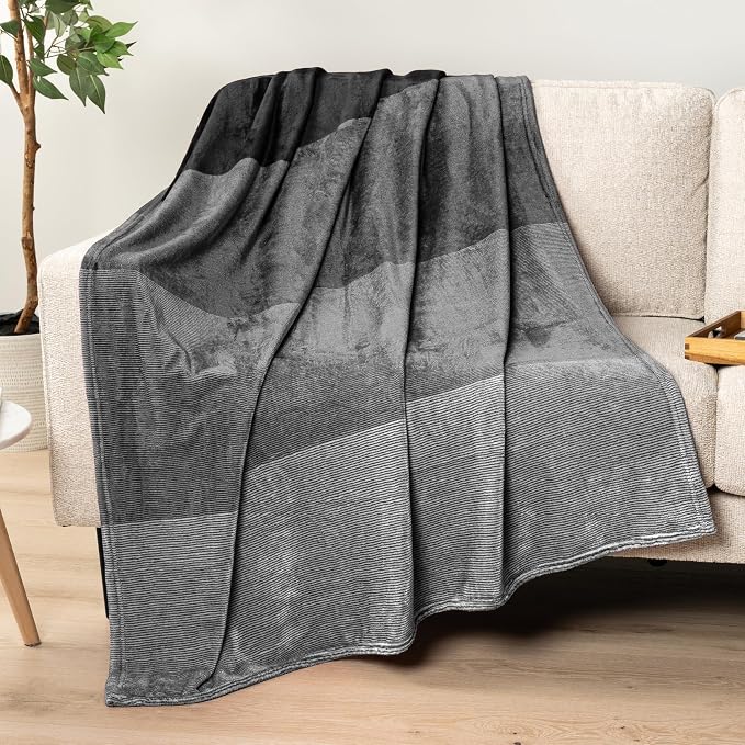 PAVILIA Black Ombre Fleece Throw Blanket for Couch Sofa Bed, 50x60