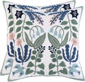Embroidered Throw Pillow Covers 18x18 inch Set of 2 Blue Birds | Durable Fabric,Square Pillow Cover,Boho Decorative,Hidden Zipper,Aesthetic Design,Ideal Gift,Machine Washable