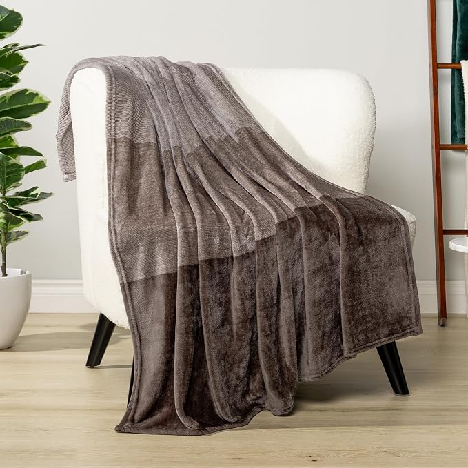 PAVILIA Taupe Ombre Fleece Throw Blanket for Couch Sofa Bed, 50x60