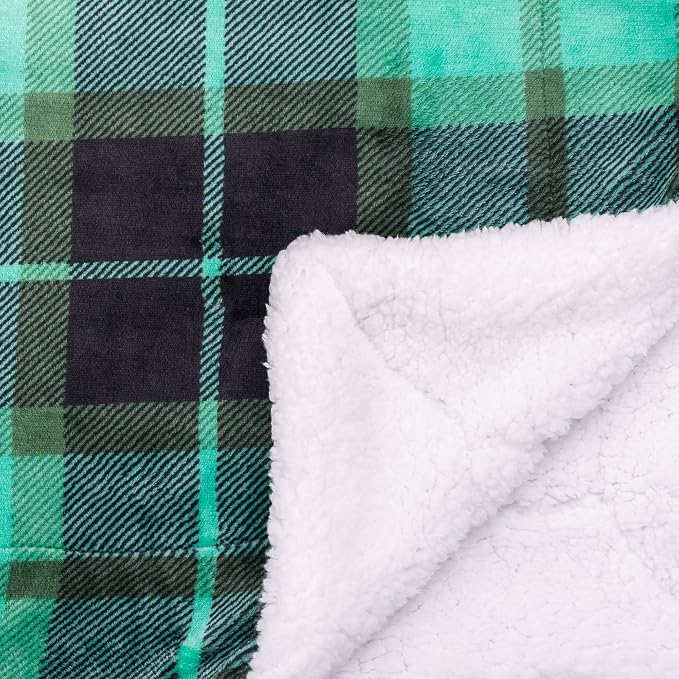 SOCHOW Sherpa Plaid Fleece Throw Blanket, 60 x 80 inches, Green | Double-Sided Super Soft Luxurious Bedding Blanket