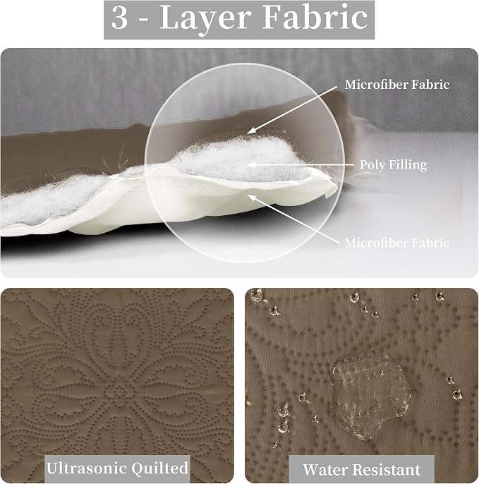 Easy-Going Reversible Quilt Set Twin, Bedspread with 1 Shams | Damask-Camel/Ivory, Lightweight Bed Comforter, 1 Quilt + 1 Pillow Shams, All-Season Coverlets for Bedroom