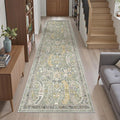 Madane Hallway Runner Rug 2x8 Washable Kitchen Rugs Non-Slip, Green/Gold | Vintage Machine Washable Low-Pile Floor Carpet 8ft, Soft Ultra-Thin Throw Entry Foyer Mat for Entrance Laundry Living Room