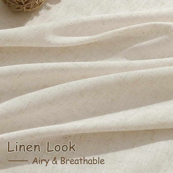 Birch Beige Linen Curtains for Living Room 98 Inches Long Light Filtering Semi Sheer Curtain Back Tab Modern Farmhouse Decor Elegant Luxury Coastal Drapes for Bedroom Dinner Room 52x98, 2 Panels