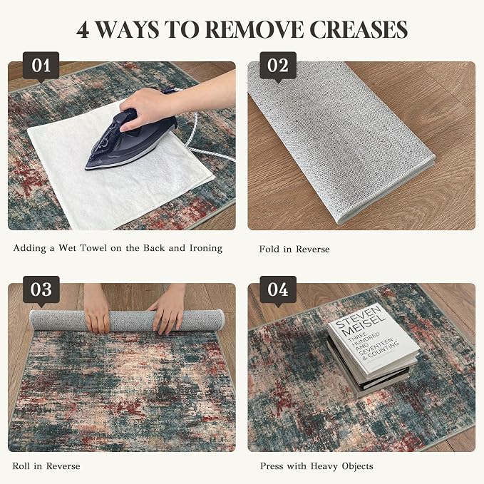 Lansny Abstract Washable Entryway Rug 3x5 Area Rug Non Slip Kitchen Rugs | Red/Multi;Thin Printed Faux Wool Door Mat;Small Rugs;Front Door Rug;Indoor Entry Rug;Rubber Backed Floor Carpet;Throw Rugs