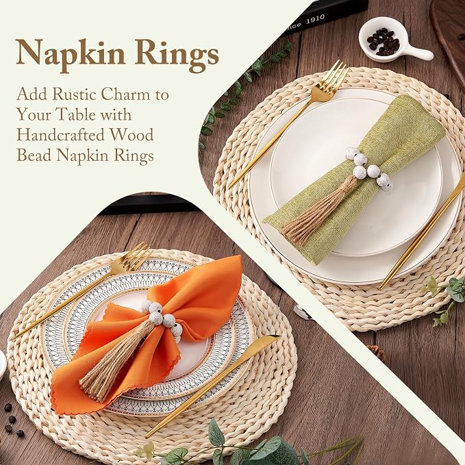 APTWOW Napkin Rings Set of 12, White Wood Napkin Rings for Boho Table Decor | Wooden, Easter Farmhouse Napkins Rings, Fall Thanksgiving Banquet,Wedding, Holiday Dinner Party, Christmas