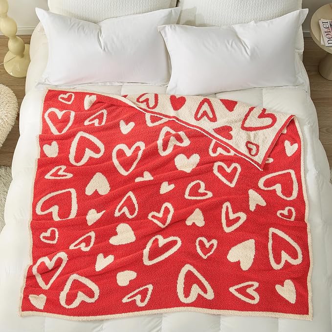 Snuggle Sac Valentines Heart Throw Blanket for Couch, Knitted Super Soft Cozy Blankets Gifts for Her, Microfiber Fuzzy Throws for Couch, Heart Love, 50x60 inches