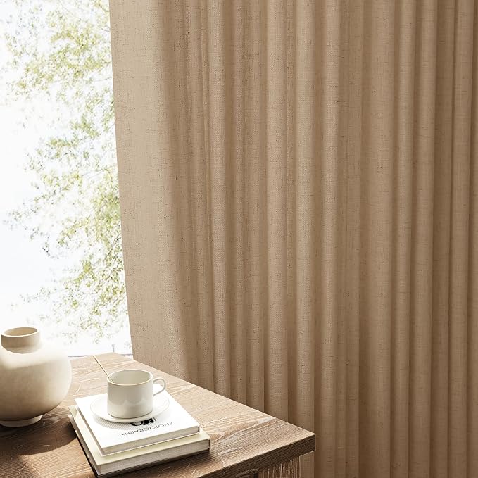 Extra Long Linen Curtains 108 Inches for Living Room Back Tab Semi Sheer High Floor to Ceiling 9ft Light Filtering Curtain Boho Farmhouse Decor Window Drapes for Bedroom 2 Panels Sand Beige