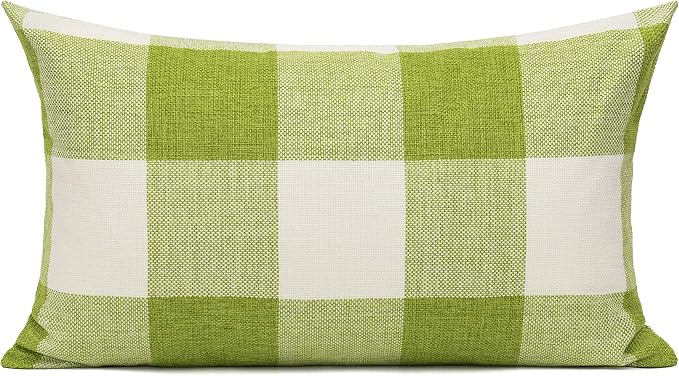 VAKADO 12x20 Inch Outdoor Green White Buffalo Plaids Decorative Lumbar Throw Pillow Cases Farmhouse Retro Checked Rectangle Cushion Covers Home Decor for Couch Sofa Set of 2