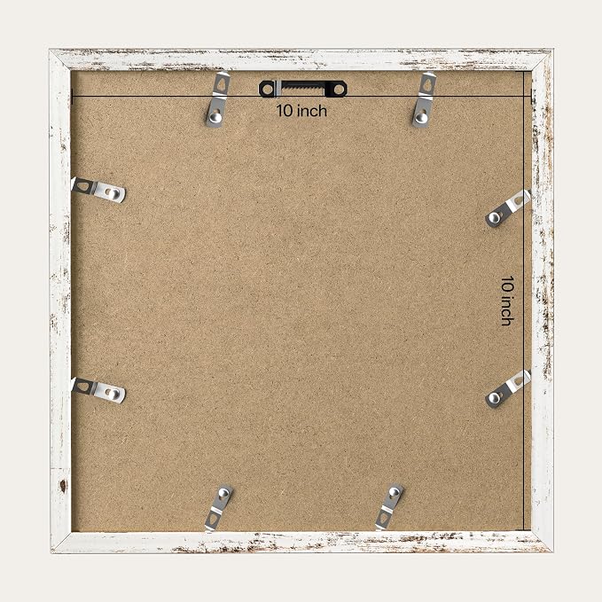 eletecpro Picture Frames Set of 9, 10x10 in, Acrylic Cover, Rustic White | Display Photo 5x5 with Mat or 10x10 without, Square Gallery Collage, Wall Mount, Minimalist Home Decor, Engineered Wood