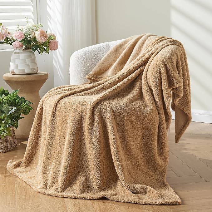 NEWCOSPLAY Knitted Throw Blanket for Couch Sofa Bed, Khaki, 50"x60" | Super Soft Plush, Fuzzy Fluffy Microfiber, Lightweight Cozy Blanket for Room Decor, All Season Use