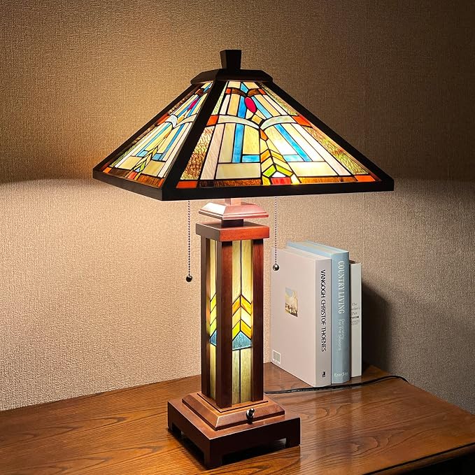 Capulina Tiffany Lamp Mission Brown Stained Glass Table Lamp 3-Light