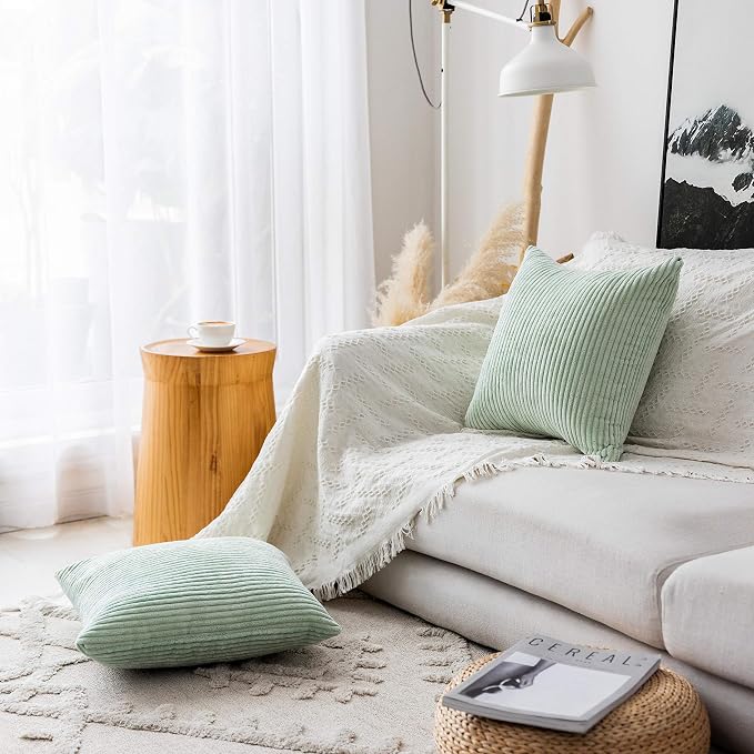 Home Brilliant Decorative Pillow Covers for Couch Set of 2 16x16 Throw Pillow Covers Sofa Bench Sage Green, 40cm, 16 x 16 Inch, Mint