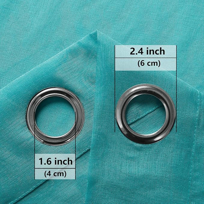 DWCN Turquoise Faux Linen Sheer Curtains - Grommet Voile Window Curtain Drapes for Bedroom Living Room 52 x 90 inches Long, Set of 2